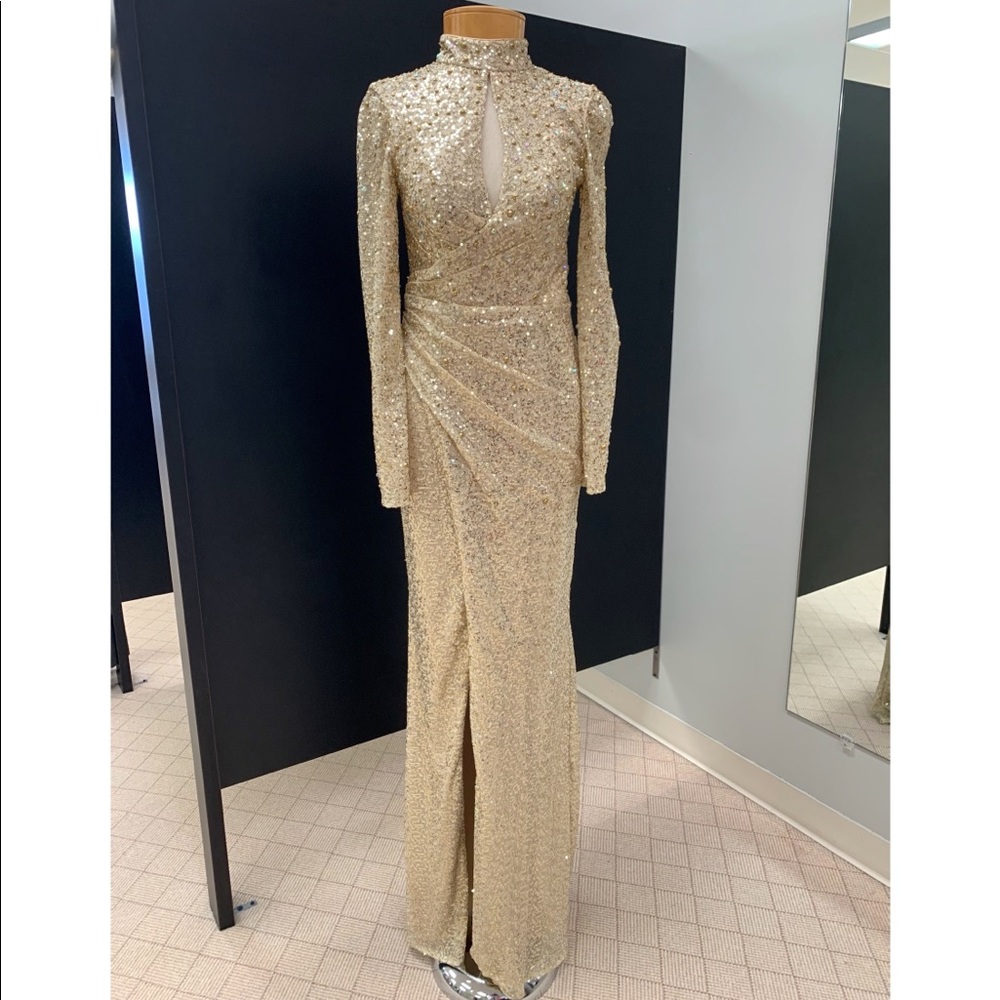 Sequin Open Back Gown Gold